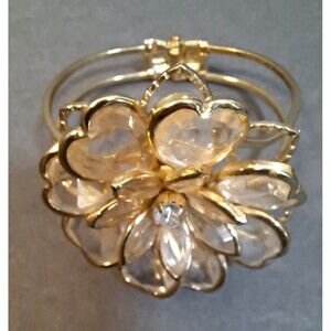 Flower Bracelet Gold-tone Metal Clasp Cuff Costume Formal Dance